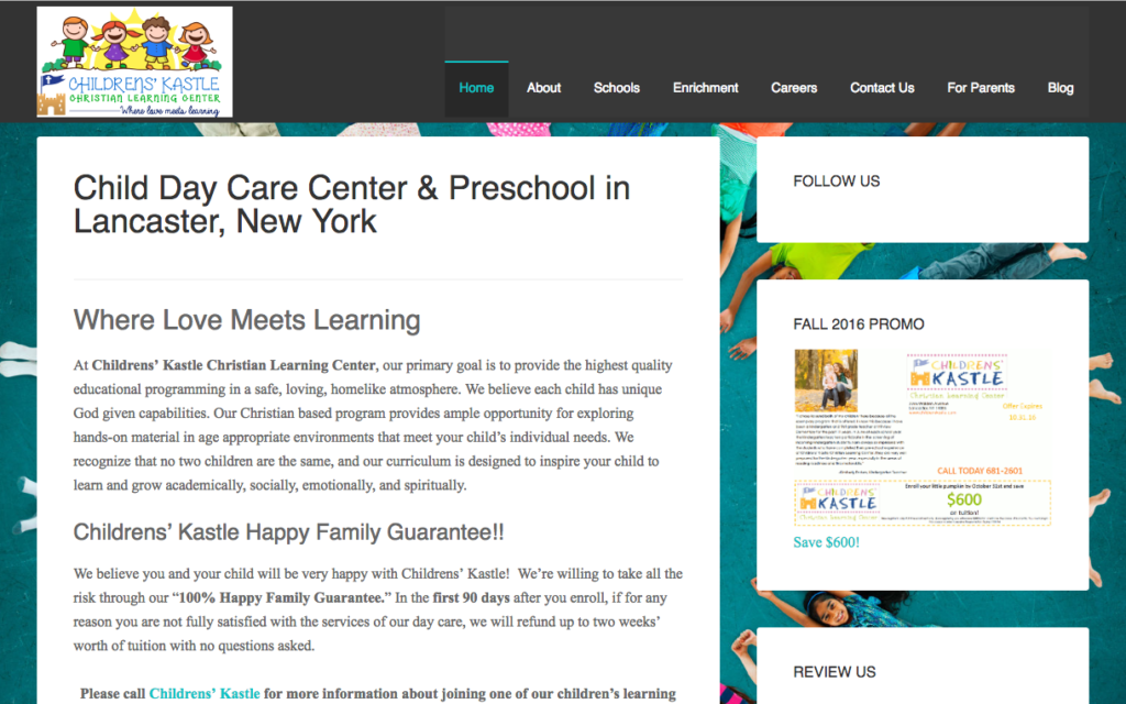 Screenshot of Children's Kastle home page